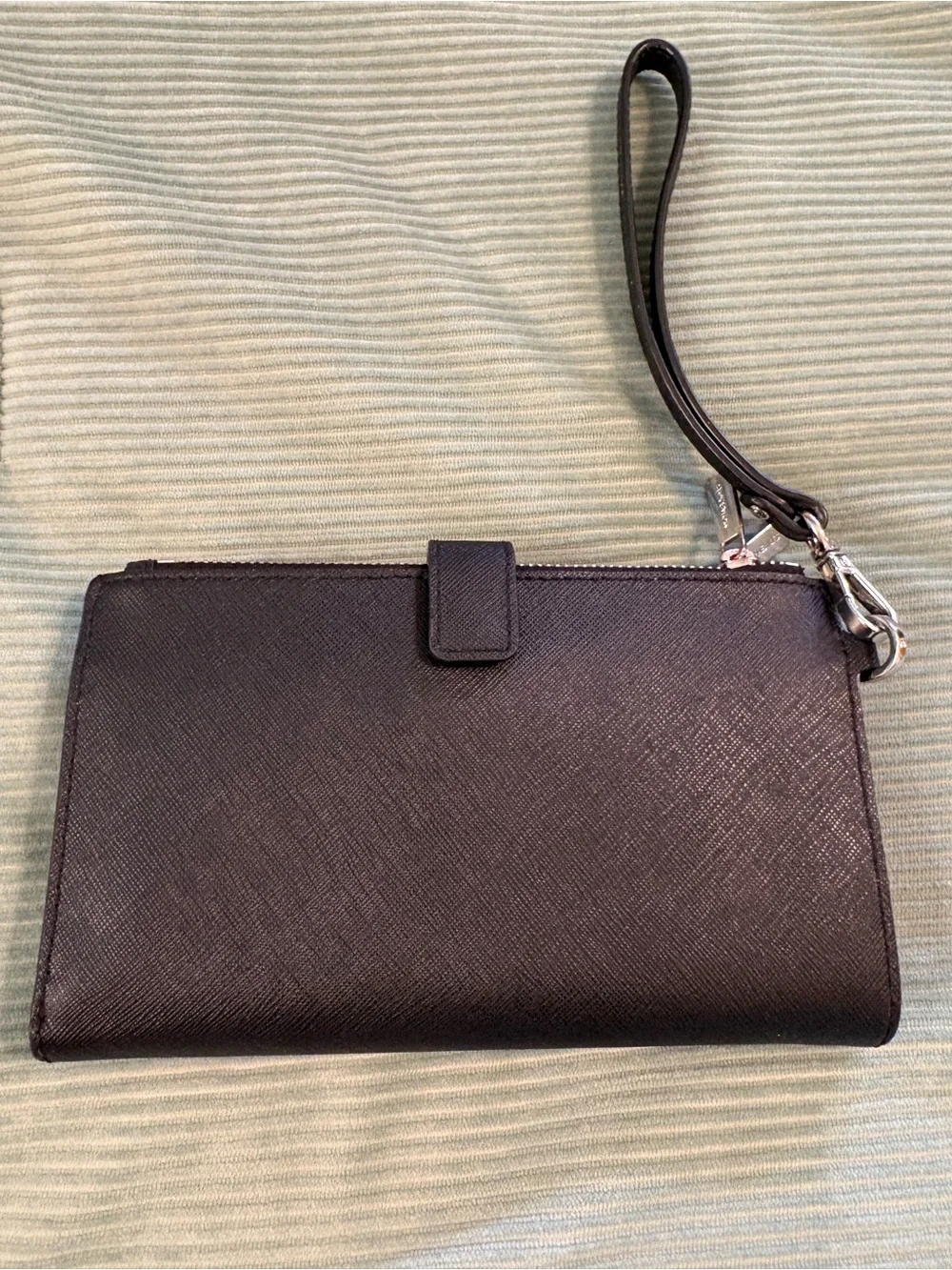 Michael Kors Black Saffiano Leather Wristlet Wallet with Silver Hardware